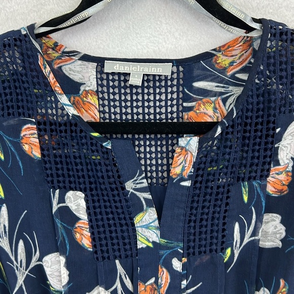 Daniel Rainn Dress Size S Navy Gray Rust Lined Cap Sleeves Elastic Waist EUC - Picture 4 of 12